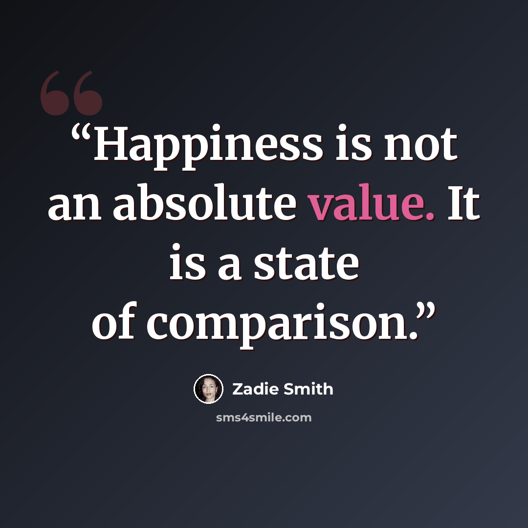 “Happiness is not an absolute value. It is a state of comparison.” quote by Zadie Smith