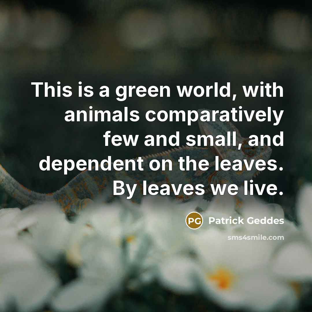 “This is a green world, with animals comparatively few and small, and dependent on the leaves. By leaves we live.” quote by Patrick Geddes
