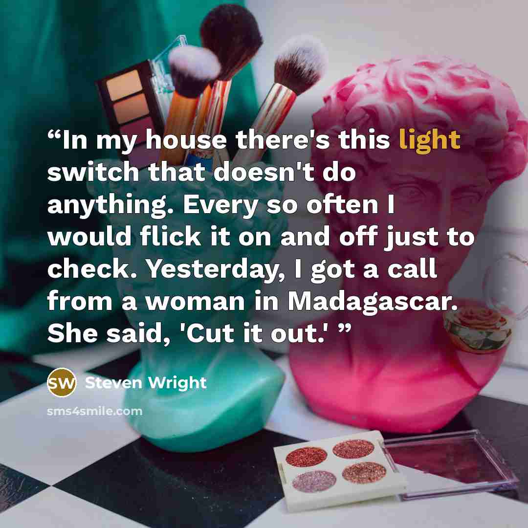 “In my house there's this light switch that doesn't do anything. Every so often I would flick it on and off just to check. Yesterday, I got a call from a woman in Madagascar. She said, 'Cut it out.'” quote by Steven Wright
