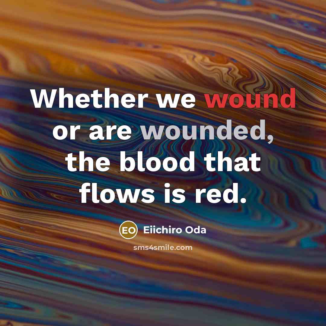 “Whether we wound or are wounded, the blood that flows is red.” quote by Eiichiro Oda