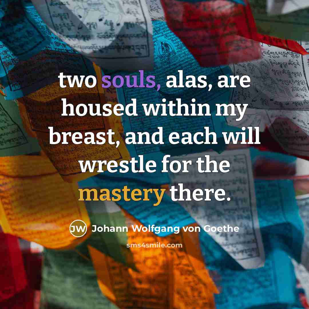 “two souls, alas, are housed within my breast, and each will wrestle for the mastery there.” quote by Johann Wolfgang von Goethe