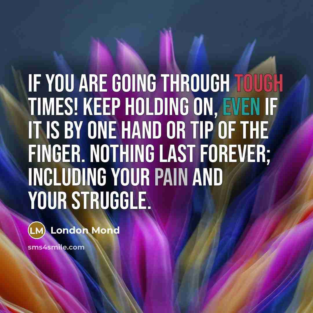 “If you are going through tough times! Keep holding on, even if it is by one hand or tip of the finger. Nothing last forever; including your pain and your struggle.” quote by London Mond