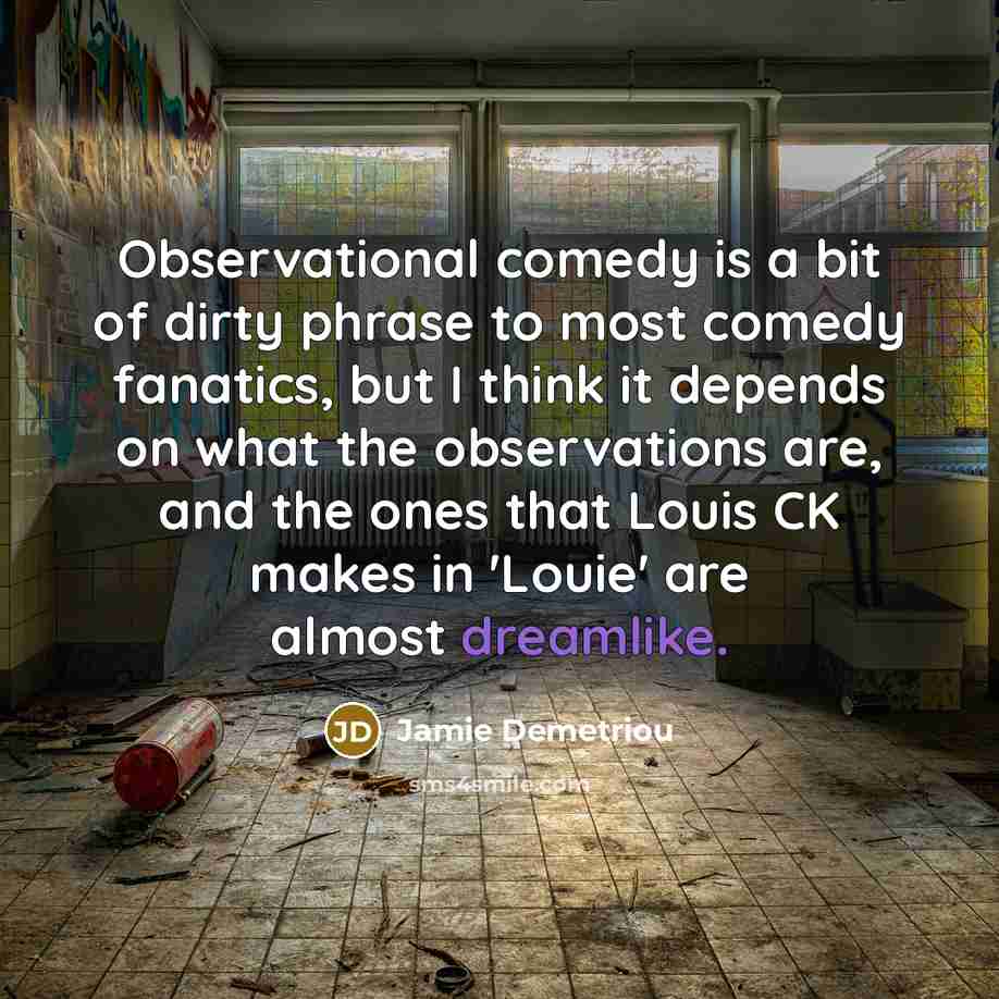 “Observational comedy is a bit of dirty phrase to most comedy fanatics, but I think it depends on what the observations are, and the ones that Louis CK makes in 'Louie' are almost dreamlike.” quote by Jamie Demetriou