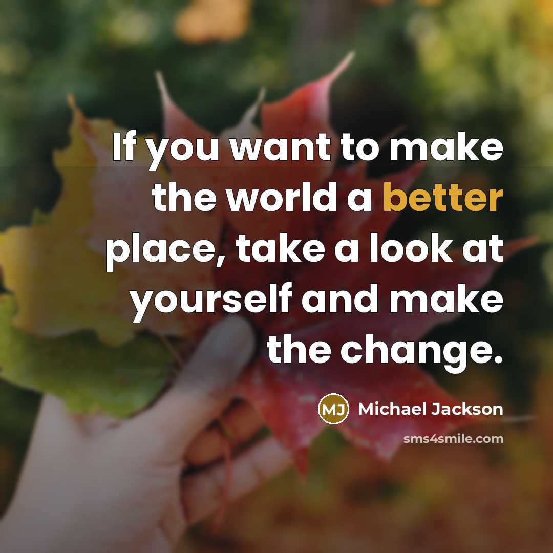 “If you want to make the world a better place, take a look at yourself and make the change.” quote by Michael Jackson