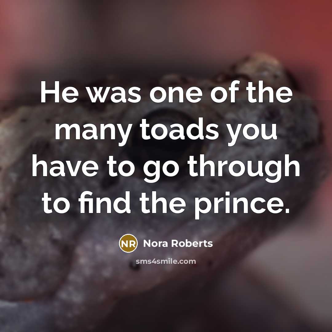 “He was one of the many toads you have to go through to find the prince.” quote by Nora Roberts