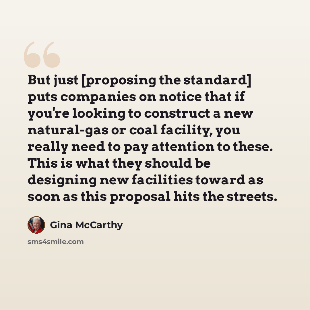 “But just [proposing the standard] puts companies on notice that if you're looking to construct a new natural-gas or coal facility, you really need to pay attention to these. This is what they should be designing new facilities toward as soon as this proposal hits the streets.” quote by Gina McCarthy
