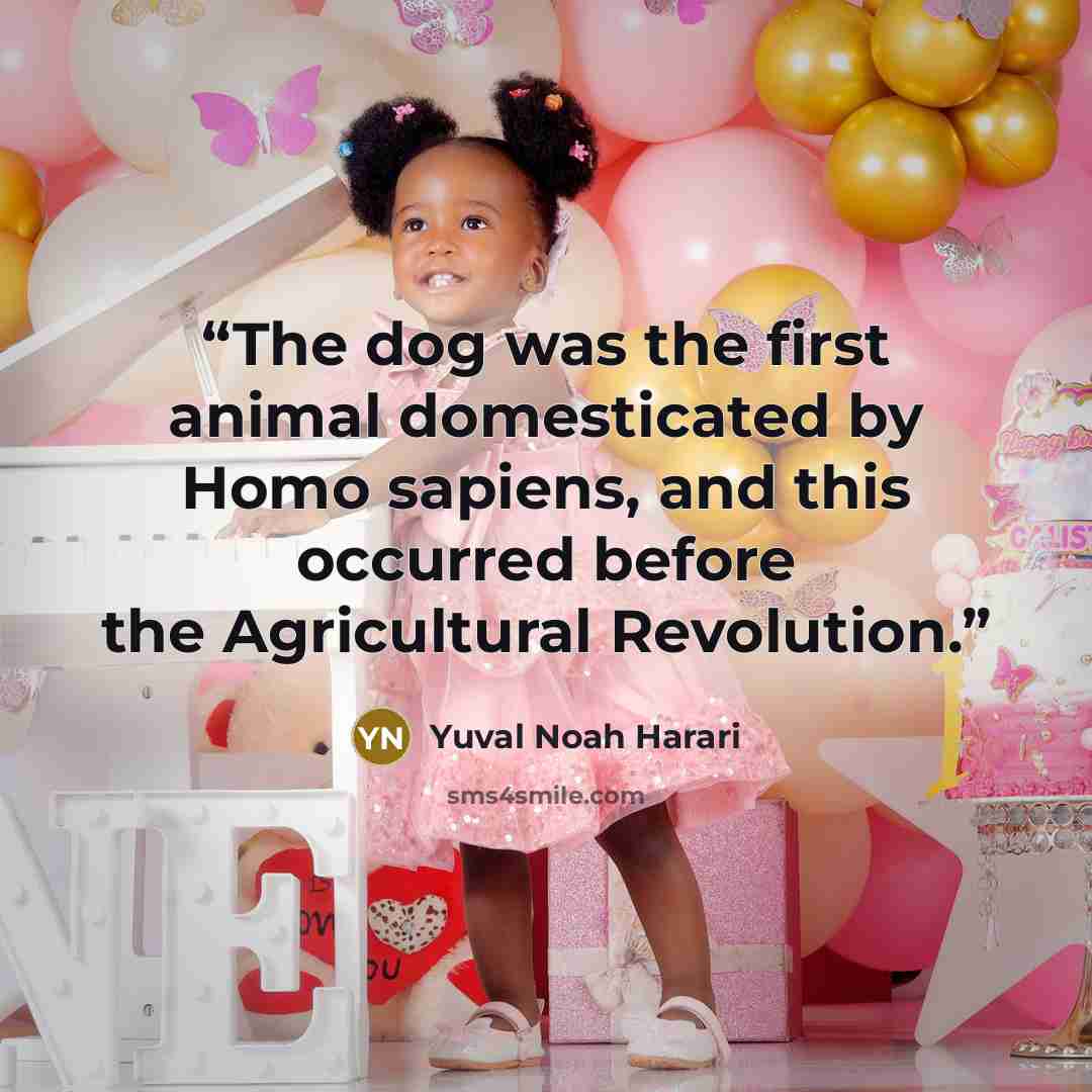 “The dog was the first animal domesticated by Homo sapiens, and this occurred before the Agricultural Revolution.” quote by Yuval Noah Harari