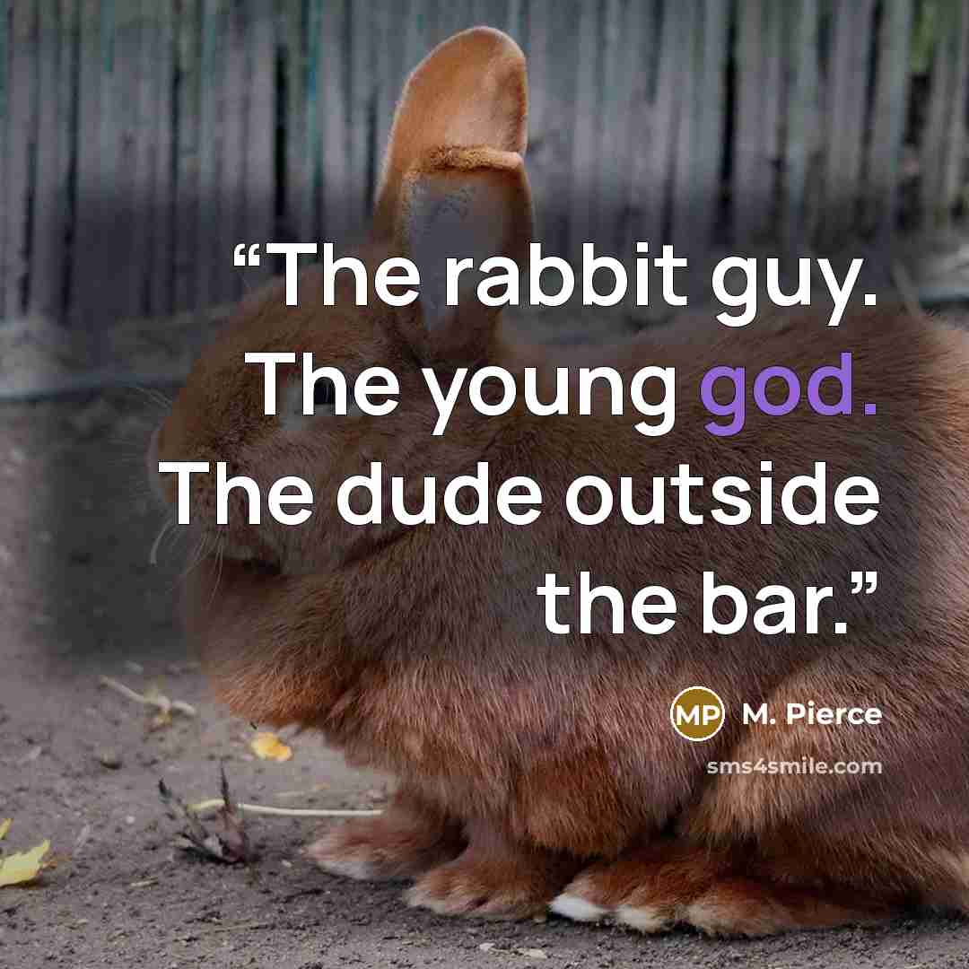 “The rabbit guy. The young god. The dude outside the bar.” quote by M. Pierce