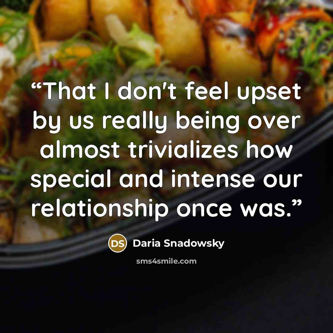 “That I don't feel upset by us really being over almost trivializes how special and intense our relationship once was.” quote by Daria Snadowsky