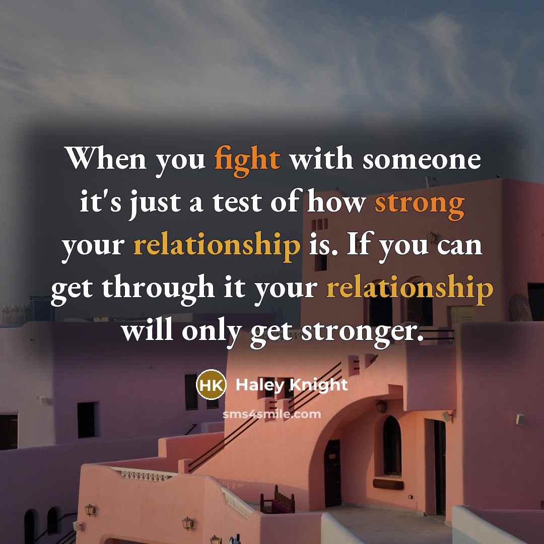 “When you fight with someone it's just a test of how strong your relationship is. If you can get through it your relationship will only get stronger.” quote by Haley Knight