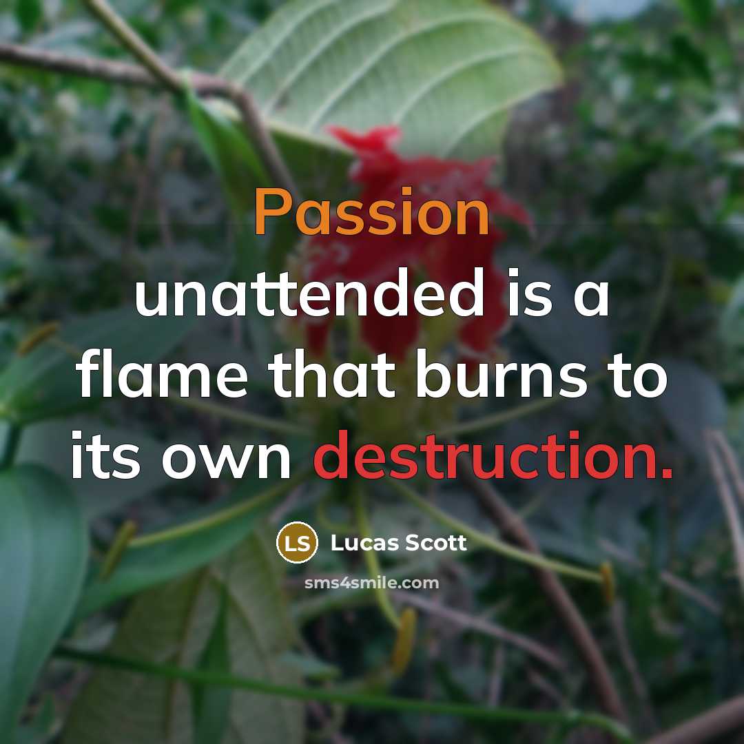 “Passion unattended is a flame that burns to its own destruction.” quote by Lucas Scott