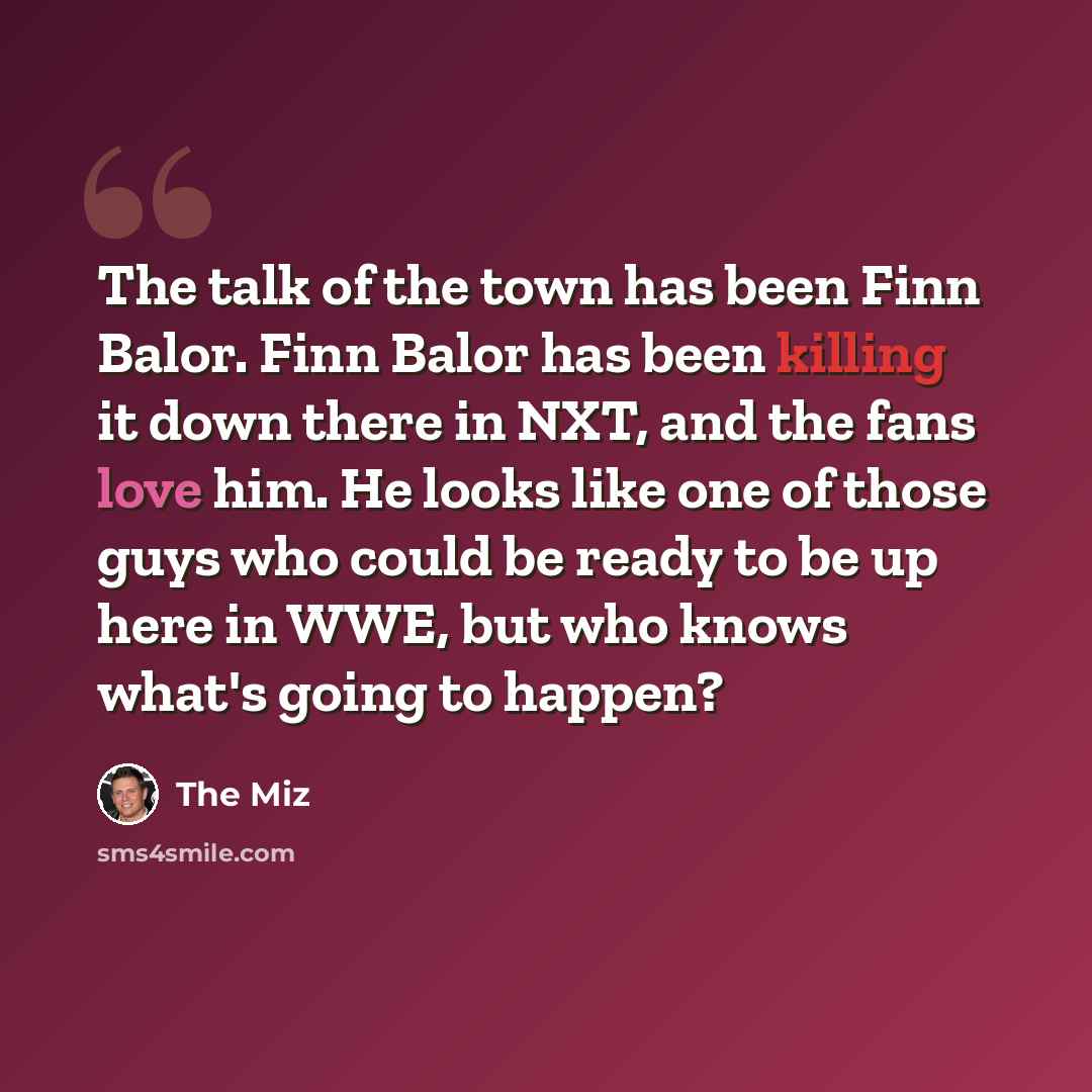 “The talk of the town has been Finn Balor. Finn Balor has been killing it down there in NXT, and the fans love him. He looks like one of those guys who could be ready to be up here in WWE, but who knows what's going to happen?” quote by The Miz