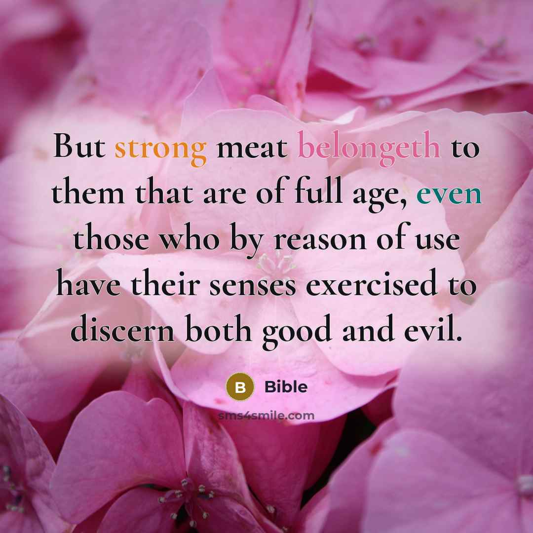 “But strong meat belongeth to them that are of full age, even those who by reason of use have their senses exercised to discern both good and evil.” quote by Bible
