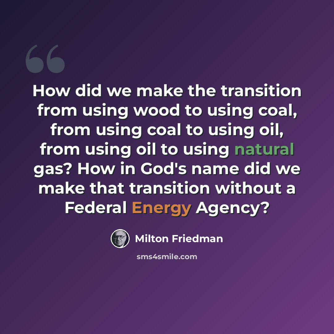 “How did we make the transition from using wood to using coal, from using coal to using oil, from using oil to using natural gas? How in God's name did we make that transition without a Federal Energy Agency?” quote by Milton Friedman