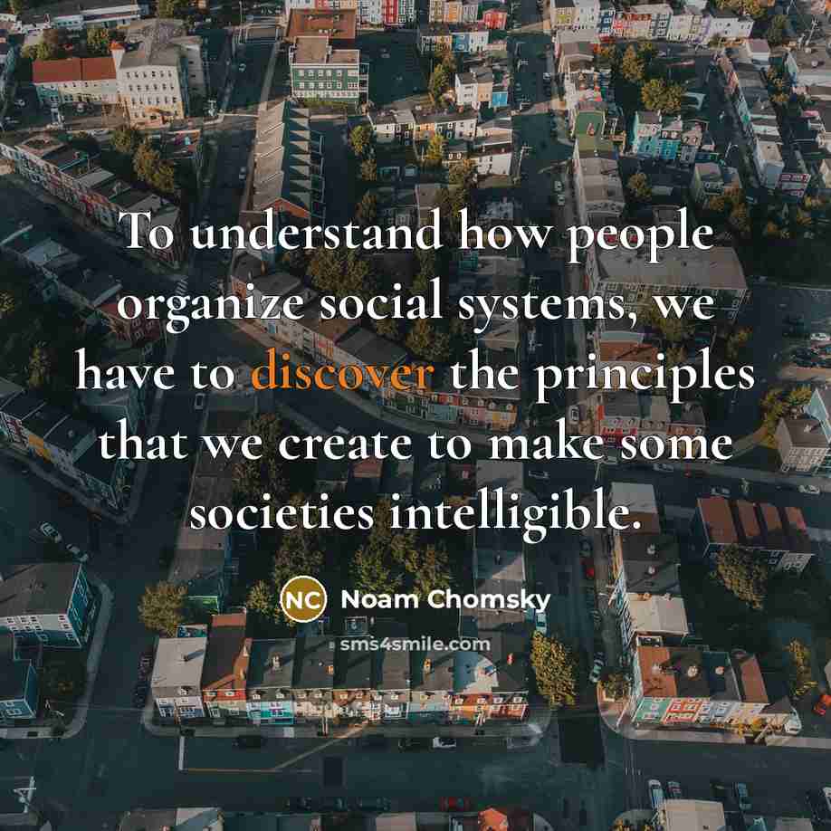 “To understand how people organize social systems, we have to discover the principles that we create to make some societies intelligible.” quote by Noam Chomsky