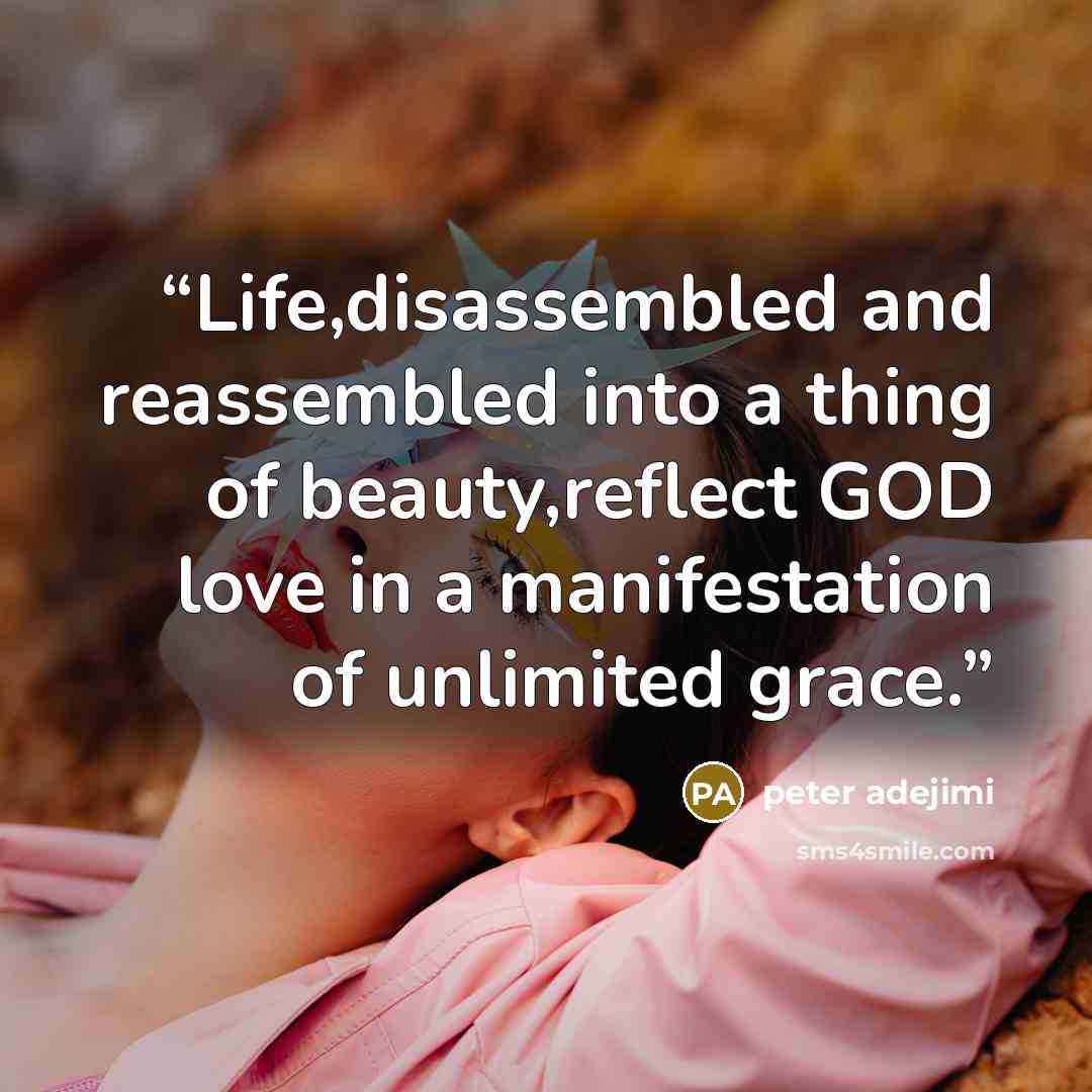 “Life,disassembled and reassembled into a thing of beauty,reflect GOD love in a manifestation of unlimited grace.” quote by peter adejimi