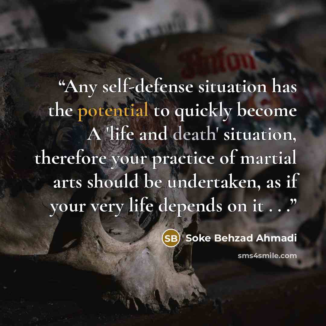 “Any self-defense situation has the potential to quickly become A 'life and death' situation, therefore your practice of martial arts should be undertaken, as if your very life depends on it . . .” quote by Soke Behzad Ahmadi