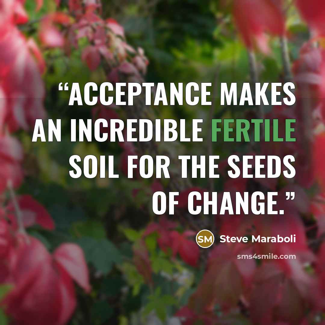“Acceptance makes an incredible fertile soil for the seeds of change.” quote by Steve Maraboli