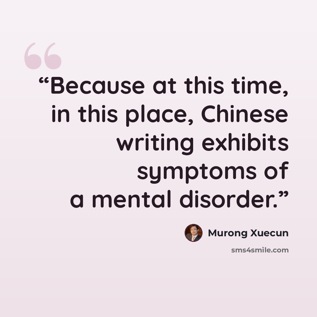 “Because at this time, in this place, Chinese writing exhibits symptoms of a mental disorder.” quote by Murong Xuecun