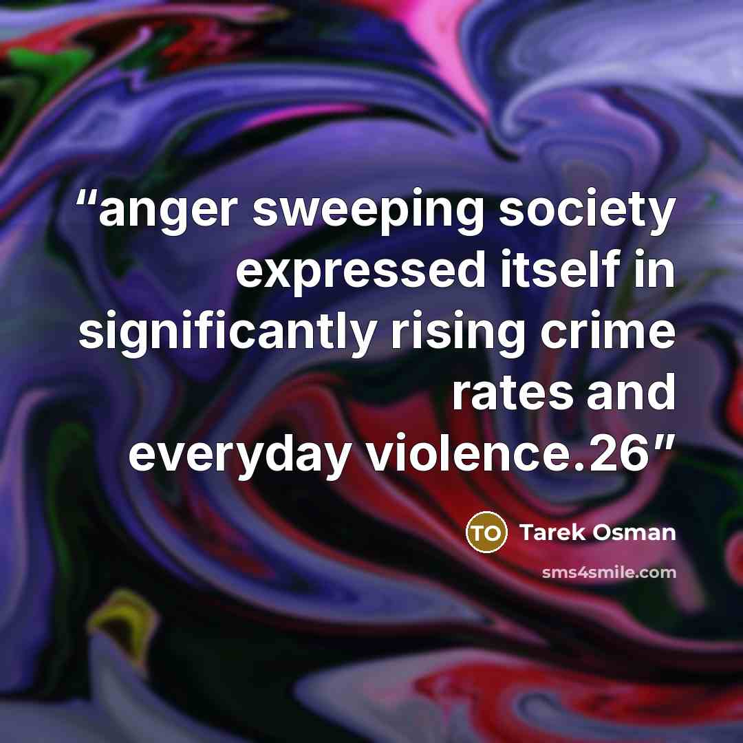 “anger sweeping society expressed itself in significantly rising crime rates and everyday violence.26” quote by Tarek Osman
