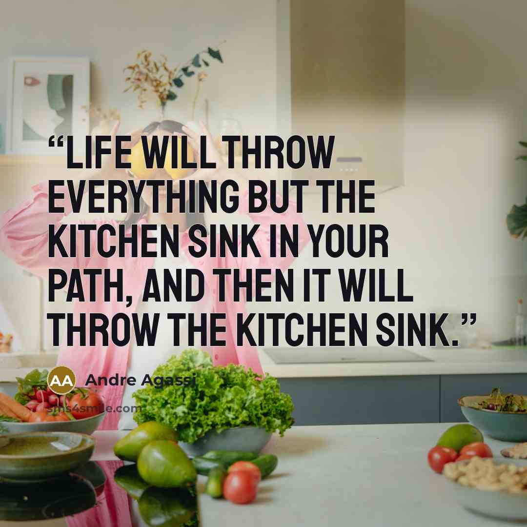 “Life will throw everything but the kitchen sink in your path, and then it will throw the kitchen sink.” quote by Andre Agassi