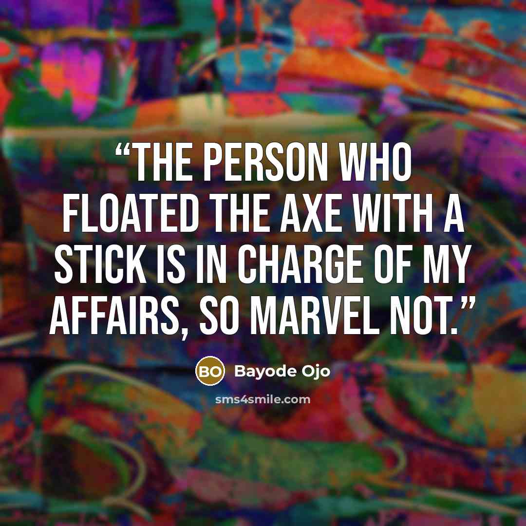 “The person who floated the axe with a stick is in charge of my affairs, so marvel not.” quote by Bayode Ojo