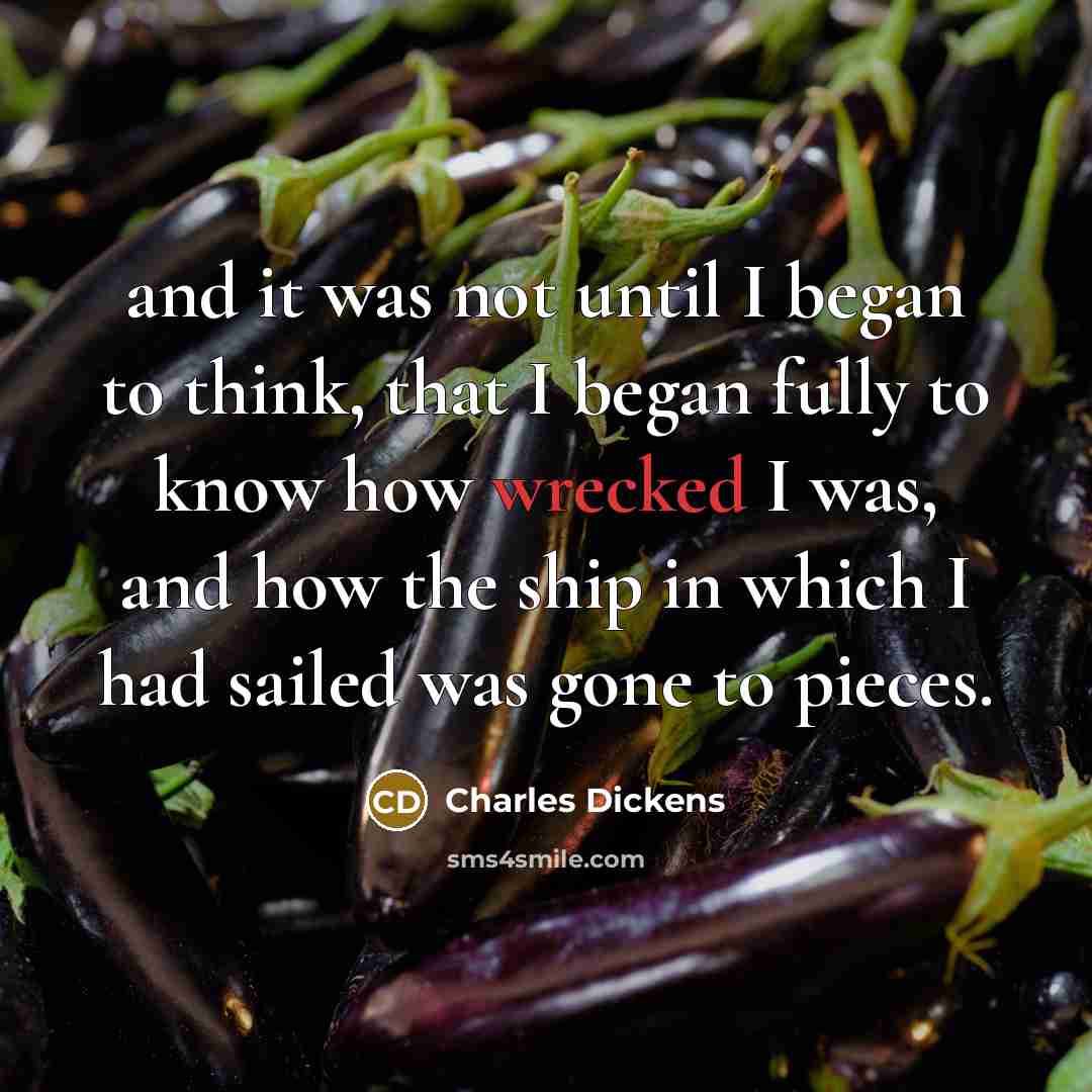 “and it was not until I began to think, that I began fully to know how wrecked I was, and how the ship in which I had sailed was gone to pieces.” quote by Charles Dickens