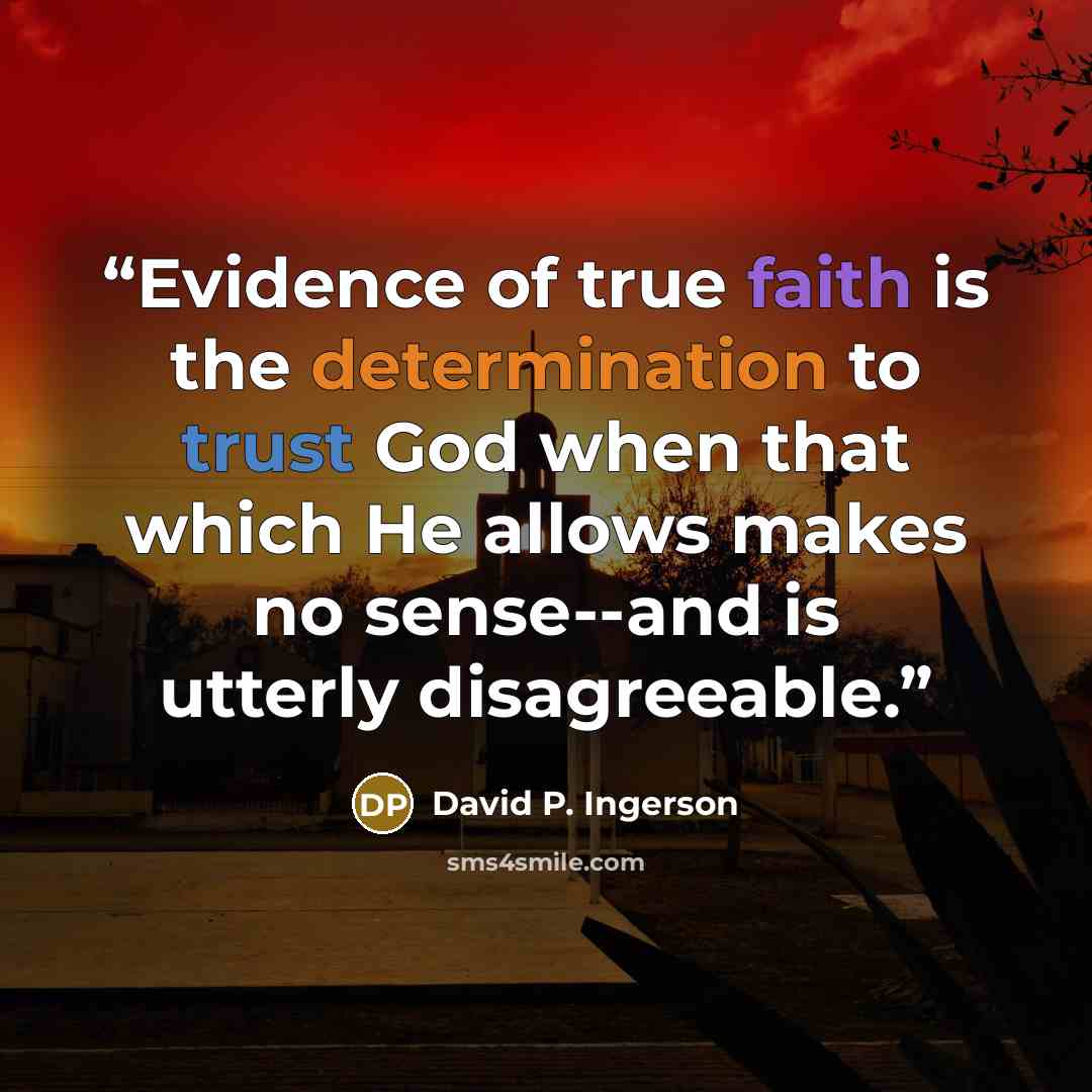 “Evidence of true faith is the determination to trust God when that which He allows makes no sense--and is utterly disagreeable.” quote by David P. Ingerson