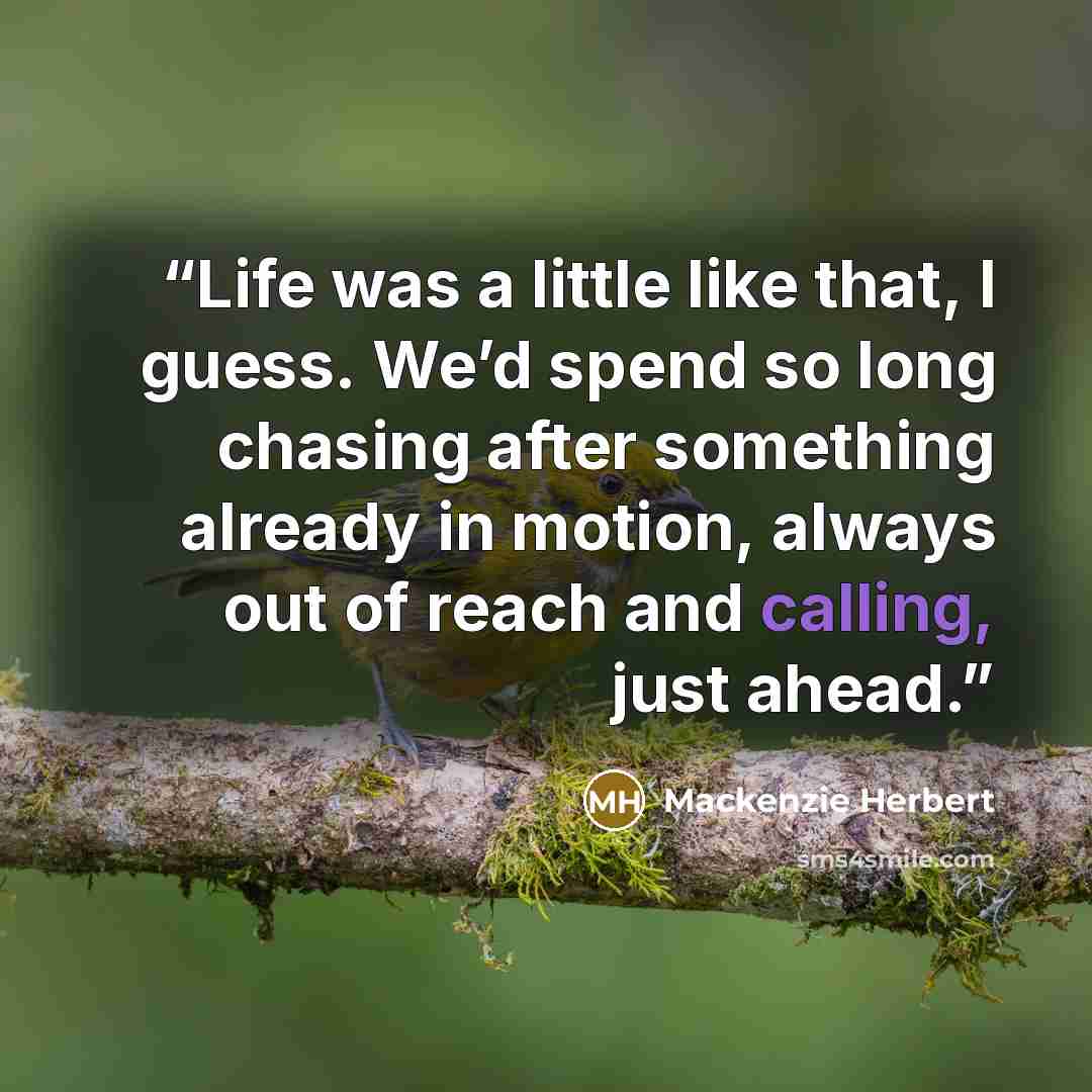 “Life was a little like that, I guess. We’d spend so long chasing after something already in motion, always out of reach and calling, just ahead.” quote by Mackenzie Herbert
