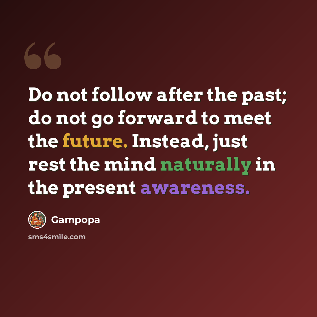 “Do not follow after the past; do not go forward to meet the future. Instead, just rest the mind naturally in the present awareness.” quote by Gampopa