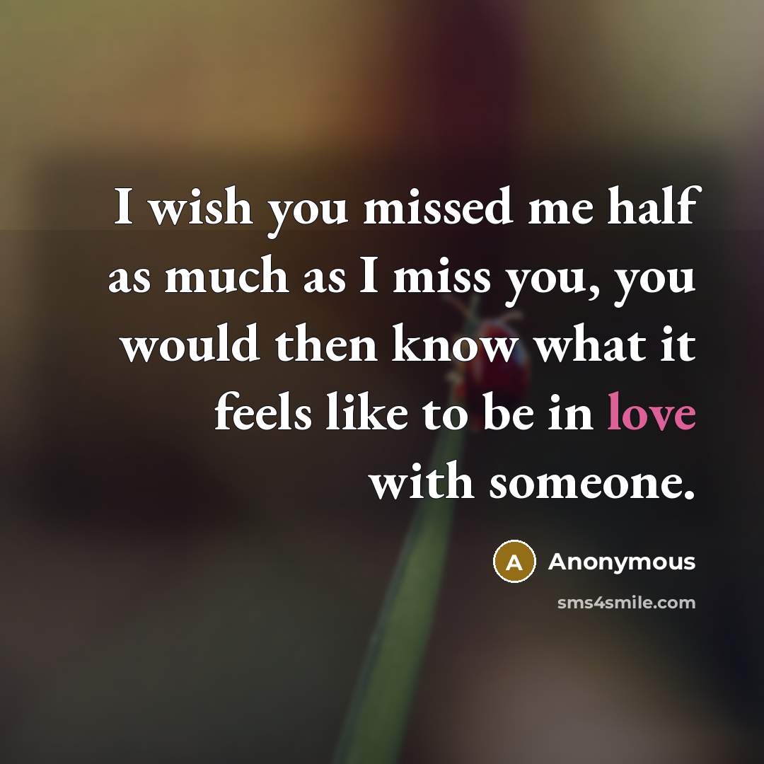 “I wish you missed me half as much as I miss you, you would then know what it feels like to be in love with someone.” quote by Anonymous