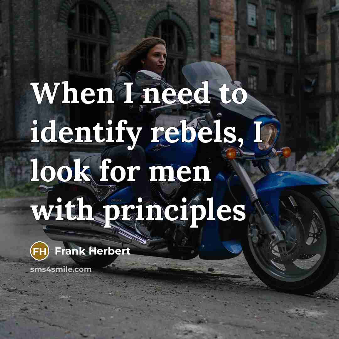 “When I need to identify rebels, I look for men with principles” quote by Frank Herbert