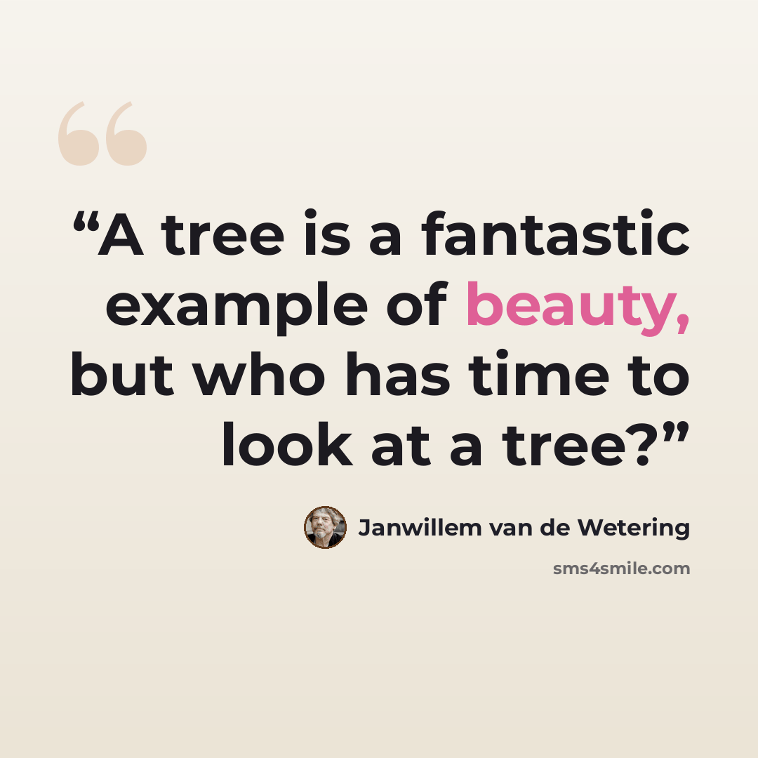 “A tree is a fantastic example of beauty, but who has time to look at a tree?” quote by Janwillem van de Wetering