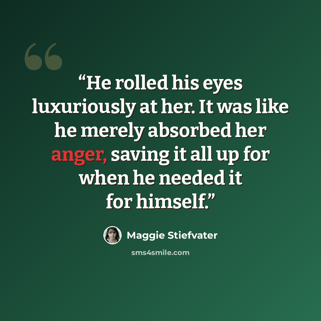 “He rolled his eyes luxuriously at her. It was like he merely absorbed her anger, saving it all up for when he needed it for himself.” quote by Maggie Stiefvater