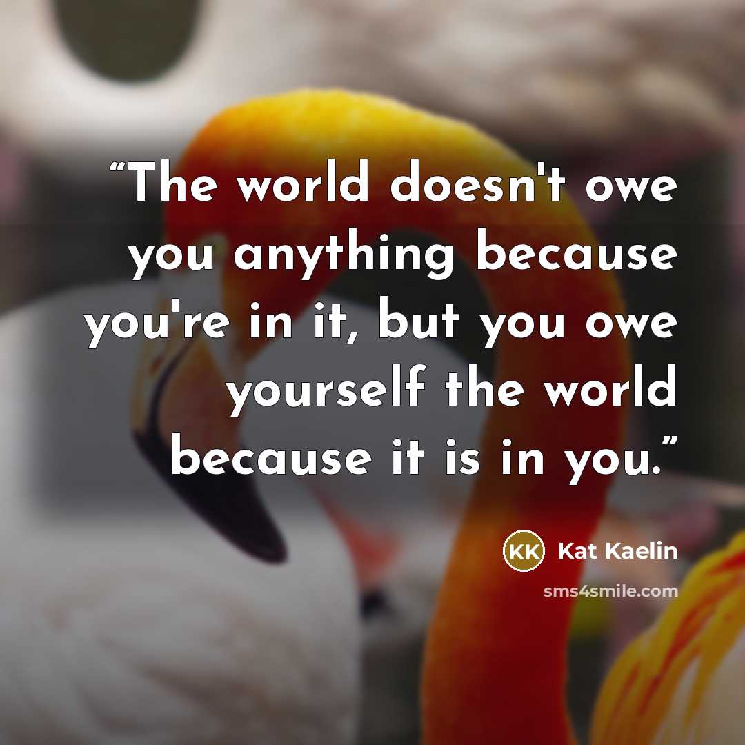 “The world doesn't owe you anything because you're in it, but you owe yourself the world because it is in you.” quote by Kat Kaelin