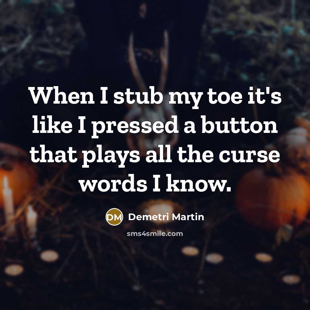 “When I stub my toe it's like I pressed a button that plays all the curse words I know.” quote by Demetri Martin