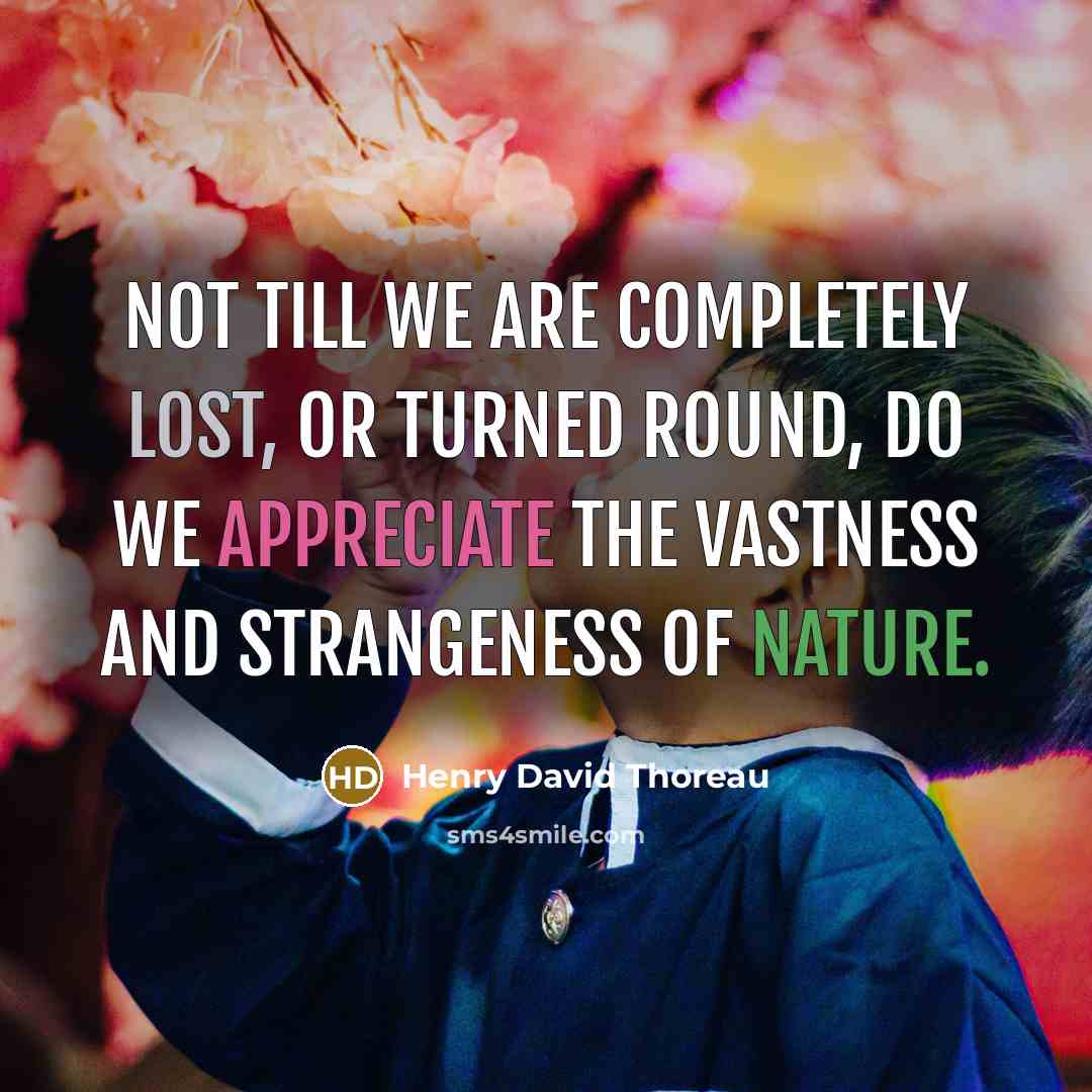 “Not till we are completely lost, or turned round, do we appreciate the vastness and strangeness of Nature.” quote by Henry David Thoreau