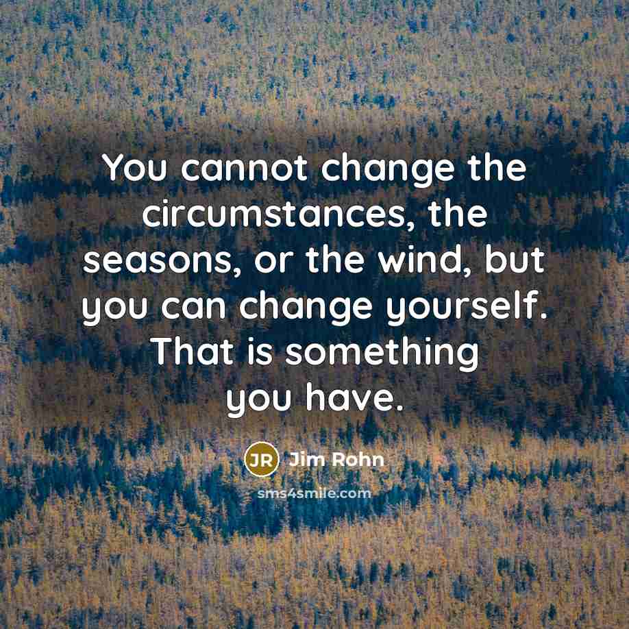 “You cannot change the circumstances, the seasons, or the wind, but you can change yourself. That is something you have.” quote by Jim Rohn