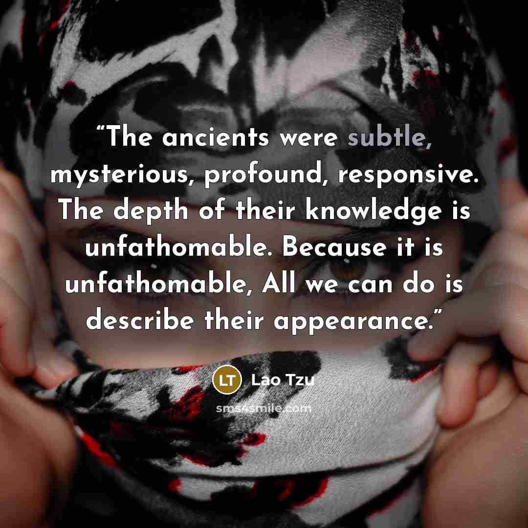 “The ancients were subtle, mysterious, profound, responsive. The depth of their knowledge is unfathomable. Because it is unfathomable, All we can do is describe their appearance.” quote by Lao Tzu