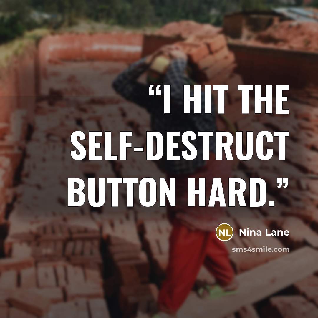 “I hit the self-destruct button hard.” quote by Nina Lane