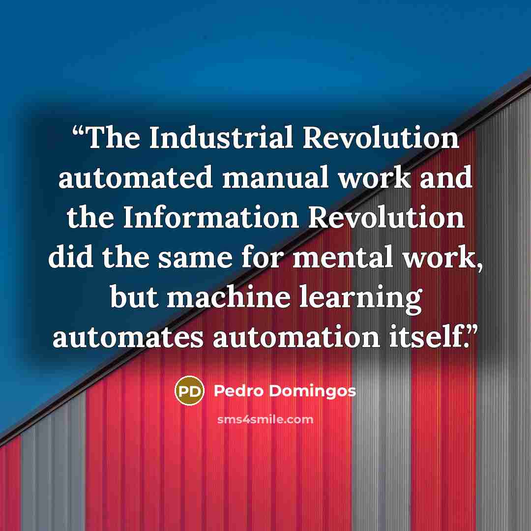 “The Industrial Revolution automated manual work and the Information Revolution did the same for mental work, but machine learning automates automation itself.” quote by Pedro Domingos