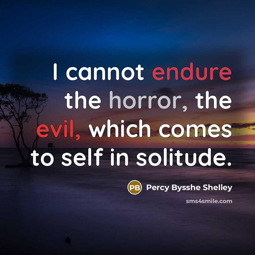 “I cannot endure the horror, the evil, which comes to self in solitude.” quote by Percy Bysshe Shelley