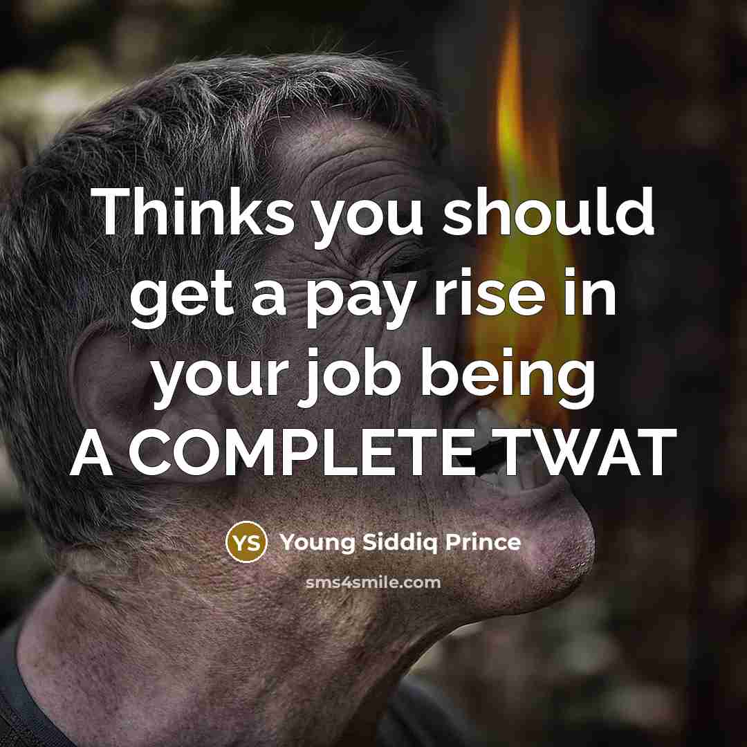 “Thinks you should get a pay rise in your job being A COMPLETE TWAT” quote by Young Siddiq Prince