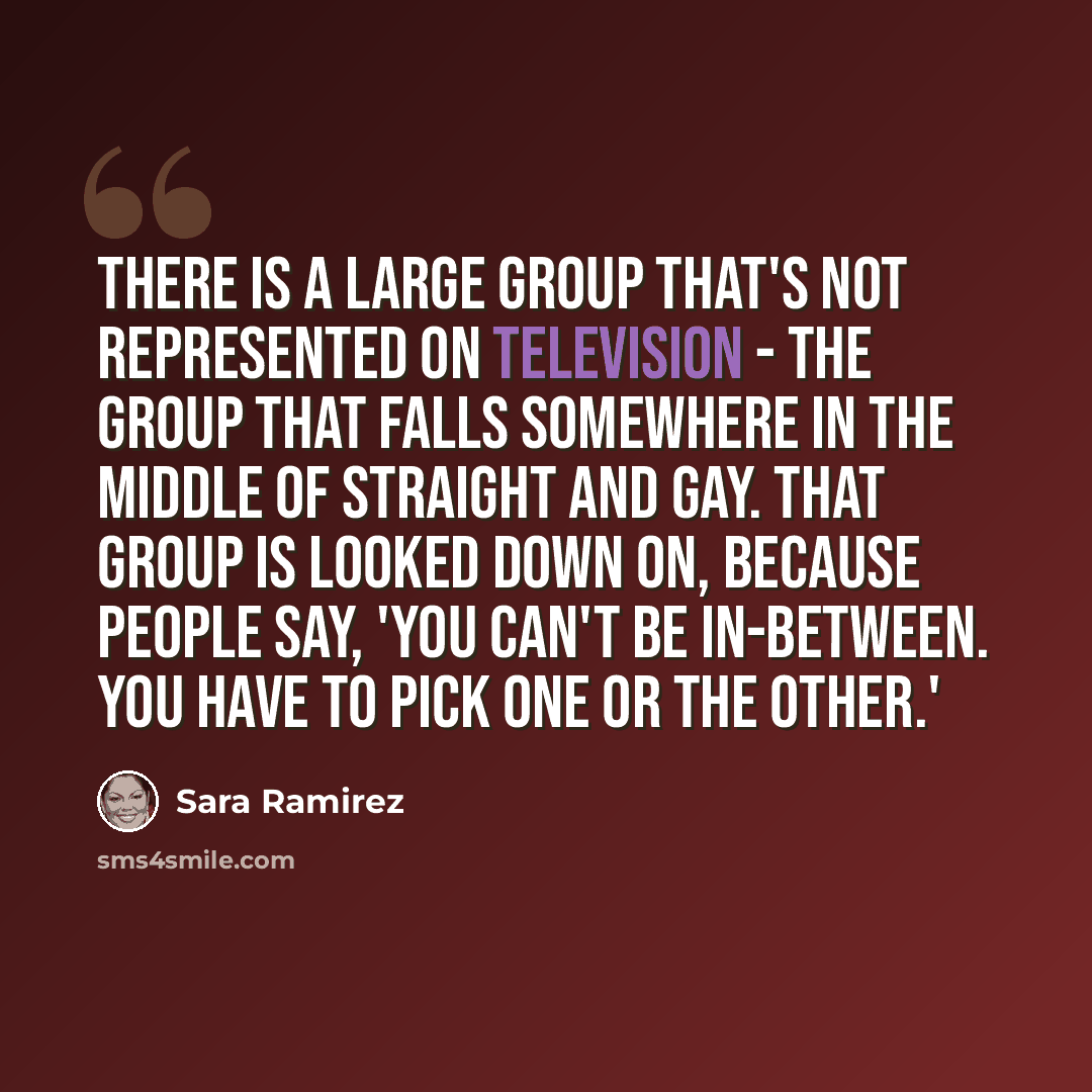 “There is a large group that's not represented on television - the group that falls somewhere in the middle of straight and gay. That group is looked down on, because people say, 'You can't be in-between. You have to pick one or the other.'” quote by Sara Ramirez