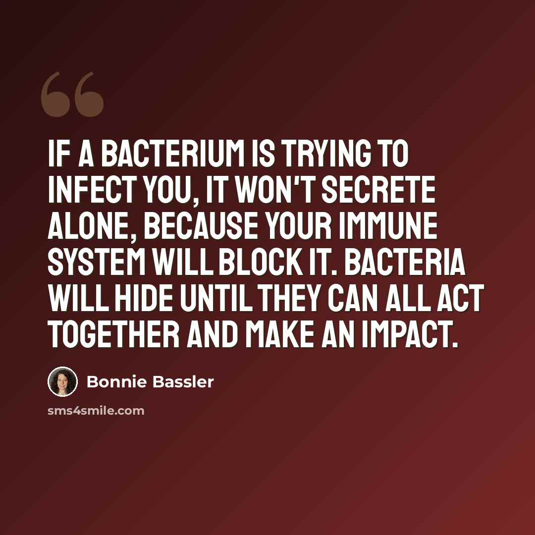“If a bacterium is trying to infect you, it won't secrete alone, because your immune system will block it. Bacteria will hide until they can all act together and make an impact.” quote by Bonnie Bassler