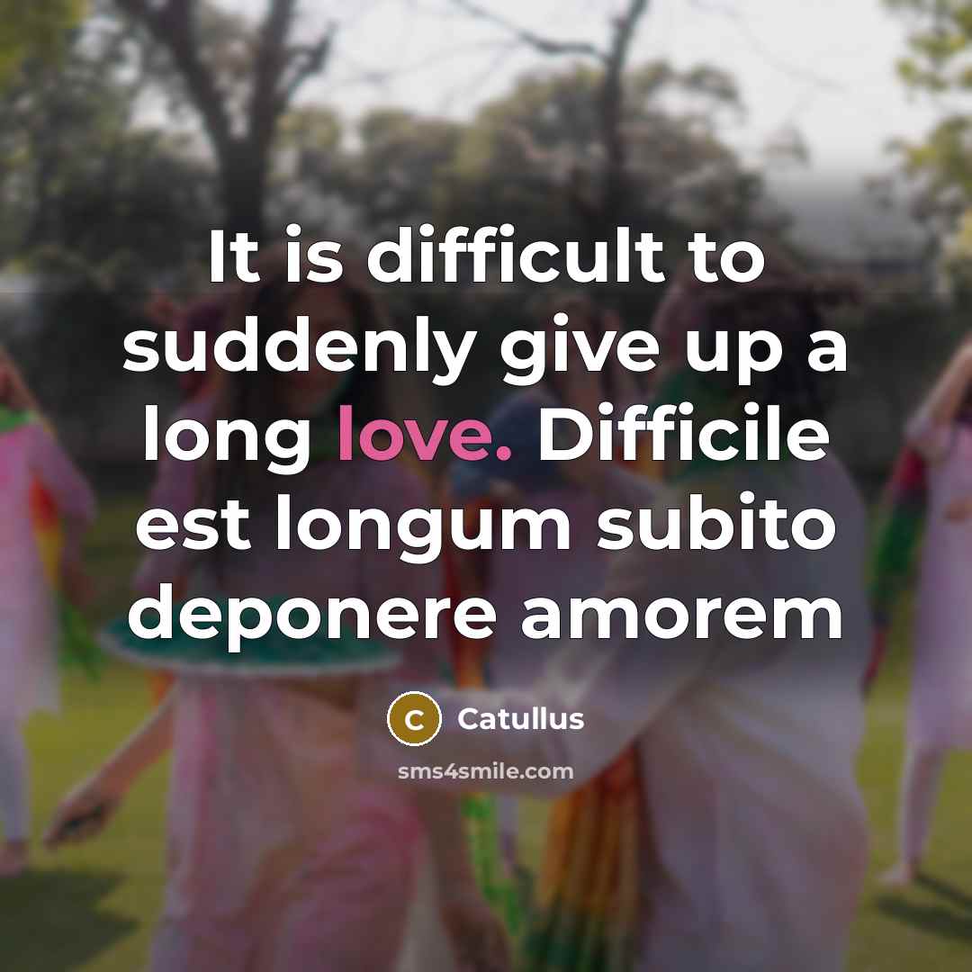 “It is difficult to suddenly give up a long love. Difficile est longum subito deponere amorem” quote by Catullus