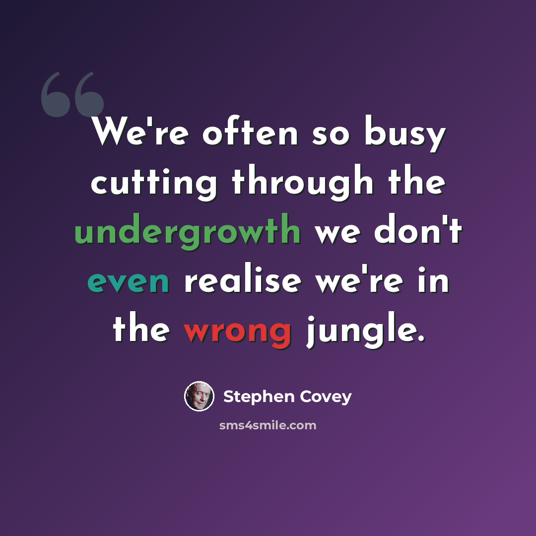 “We're often so busy cutting through the undergrowth we don't even realise we're in the wrong jungle.” quote by Stephen Covey