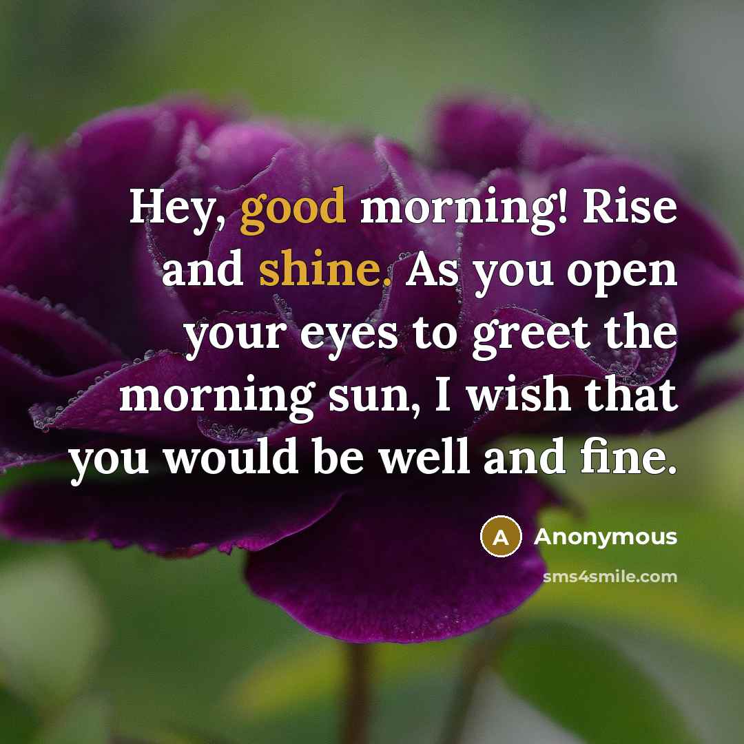 “Hey, good morning! Rise and shine. As you open your eyes to greet the morning sun, I wish that you would be well and fine.” quote by Anonymous