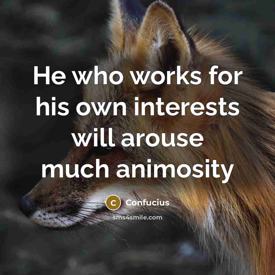 “He who works for his own interests will arouse much animosity” quote by Confucius