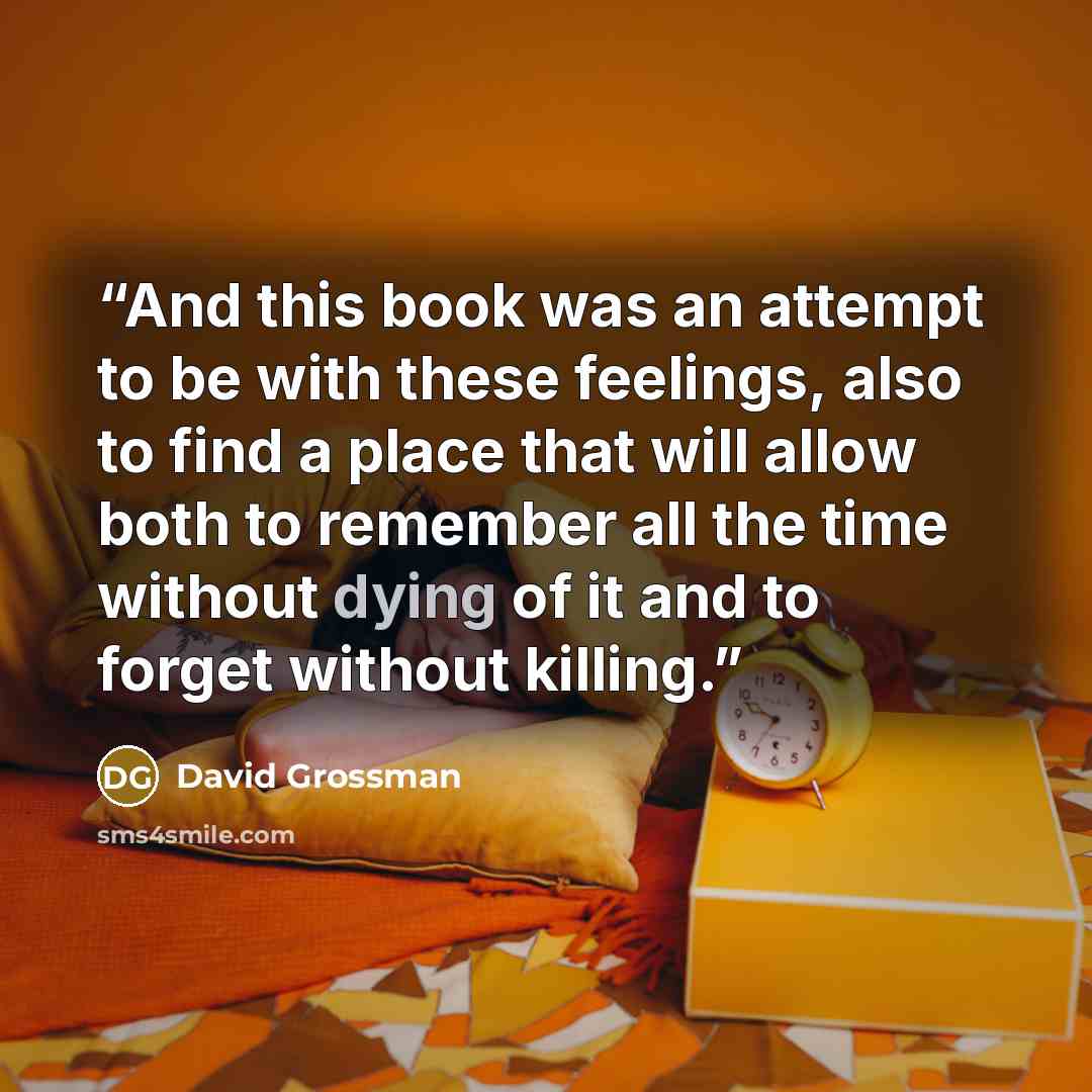 “And this book was an attempt to be with these feelings, also to find a place that will allow both to remember all the time without dying of it and to forget without killing.” quote by David Grossman